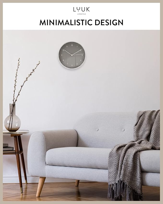 LUUK LIFESTYLE Wall Clock with Silent Movement, Minimalist Scandinavian Design