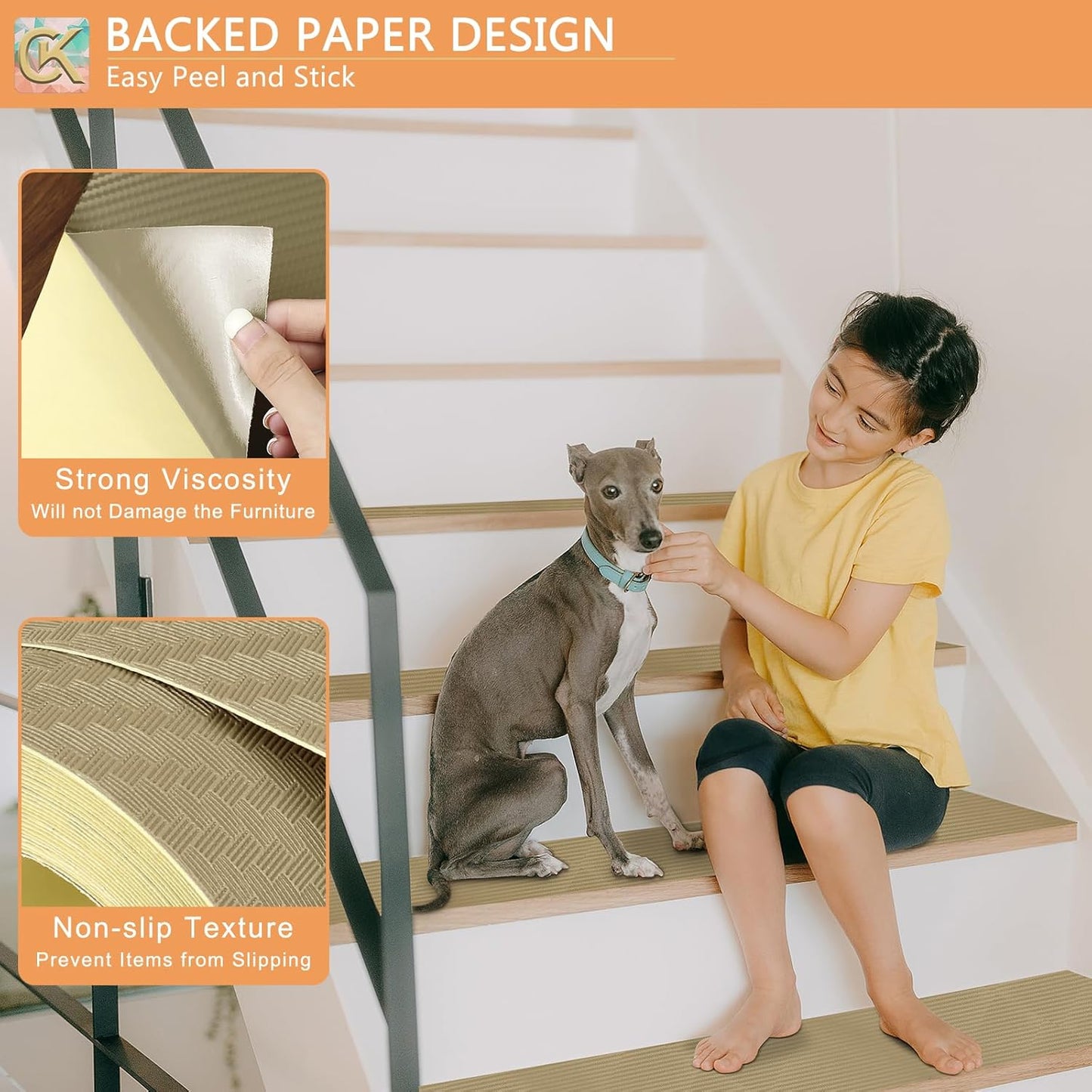 Self-Adhesive Shelf Liner Kitchen Liner, Waterproof Backed Paper Easy Peel and Stick Contact Liner Without Residue for Decor Your Desk Surface, Kitchen Countertops (Dark Khaki, 17.5 x 393.7 inches)