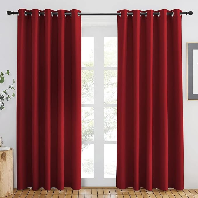 NICETOWN Burgundy Red Blackout Curtains 84 inch Length, Grommet Top Room