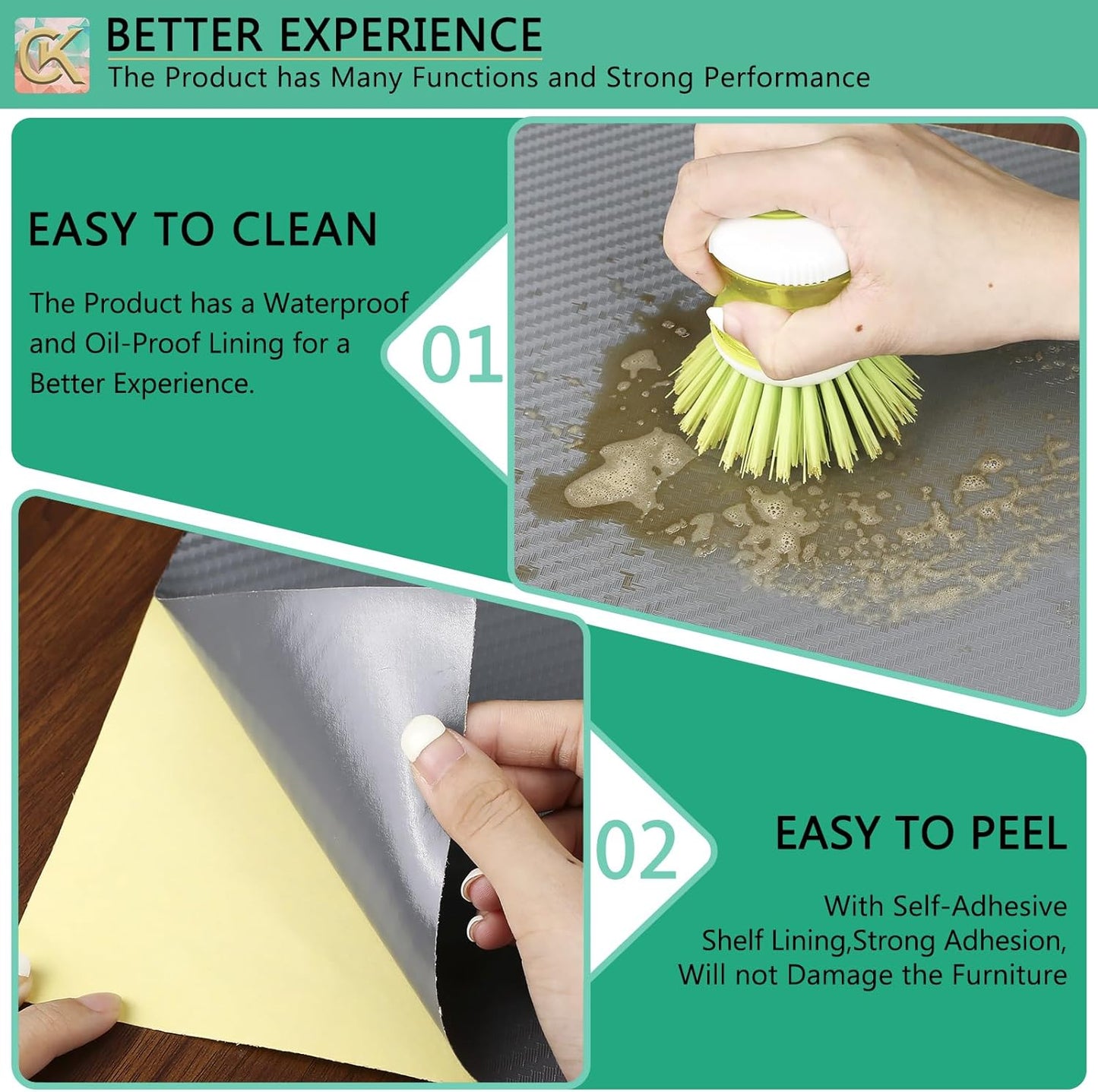 Self-Adhesive Shelf Liner Kitchen Liner, Waterproof Backed Paper Easy Peel and Stick Contact Liner Without Residue for Decor Your Desk Surface, Kitchen Countertops (Silver, 11.8 x 59 inches)