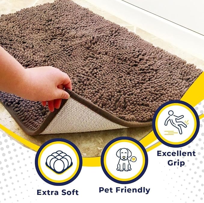 Muddy Mat® | Super Water Absorbent Door Mat Indoor, Microfiber Quick Dry Chenille Entryway Rug, Slip Resistant Front Door Mat, Indoor Mats for Entryway, Machine Washable Pet Rug, Tan 18" x 28"
