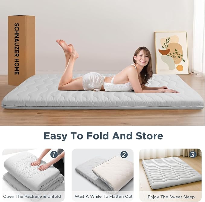 Japanese Floor Mattress, 100% High Density Comfortable Foam, 4" Thicken Grey Foldable Mattress Tatami Mat Sleeping Pad, Ideal for Comfort and Support, Kids Floor Lounger Pillow Bed Sofa (Queen）