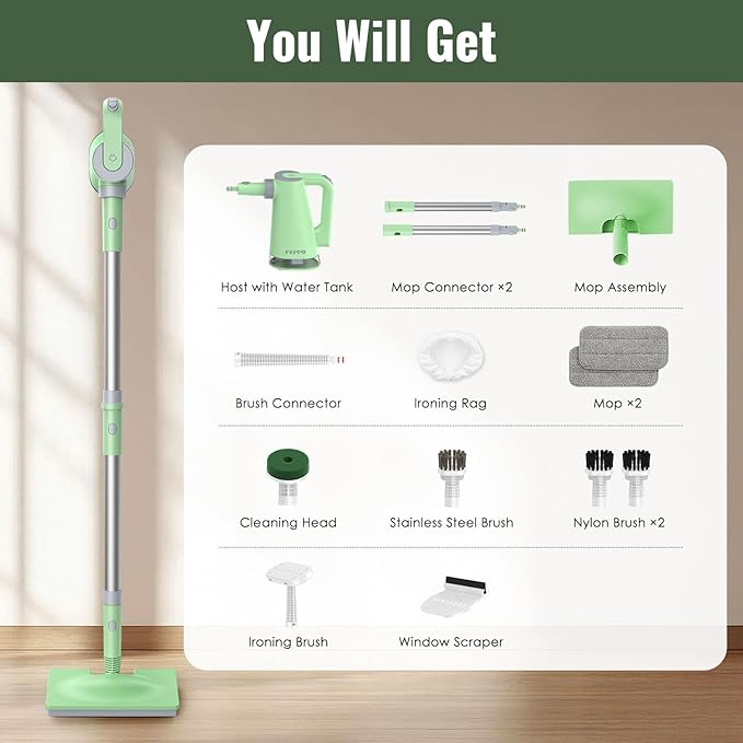 FEPPO Steam Mop & Detachable Handheld Steam Cleaner for Home and Floor Cleaning, 15s Heat-Up, 230°F Floor Steamer for Deep Cleaning with Multi-purpose Attachments Hardwood Floors, Tile,Grout,Furniture