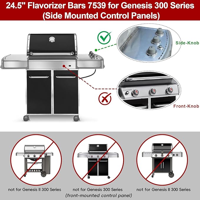 GasSaf 7539 for Weber Genesis Flavorizer Bars 24.5", SUS304 Bars for Genesis 300 Grill Parts, E-310 E-320 S-310 S-320, EP/CEP 310 & 320 Gas Grills(Side-Knob 2007-2010), Heat Plates for Weber 7540