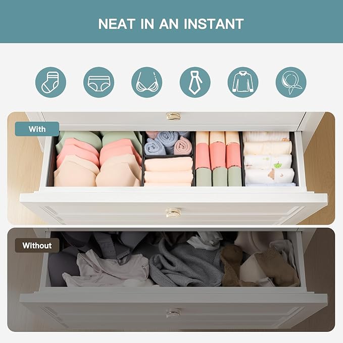 Criusia Drawer Organizer Clothes, 21 Pack Dresser Organizer for Baby Clothes, Underwear, Sock - Foldable Closet Organization and Storage Dividers Bins for Nursery, Bedroom (Black)
