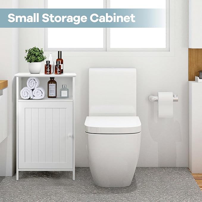 Safeplus Small Floor Storage Cabinet/Organizer with Drawer and Door, For Bathroom & Toilet, White