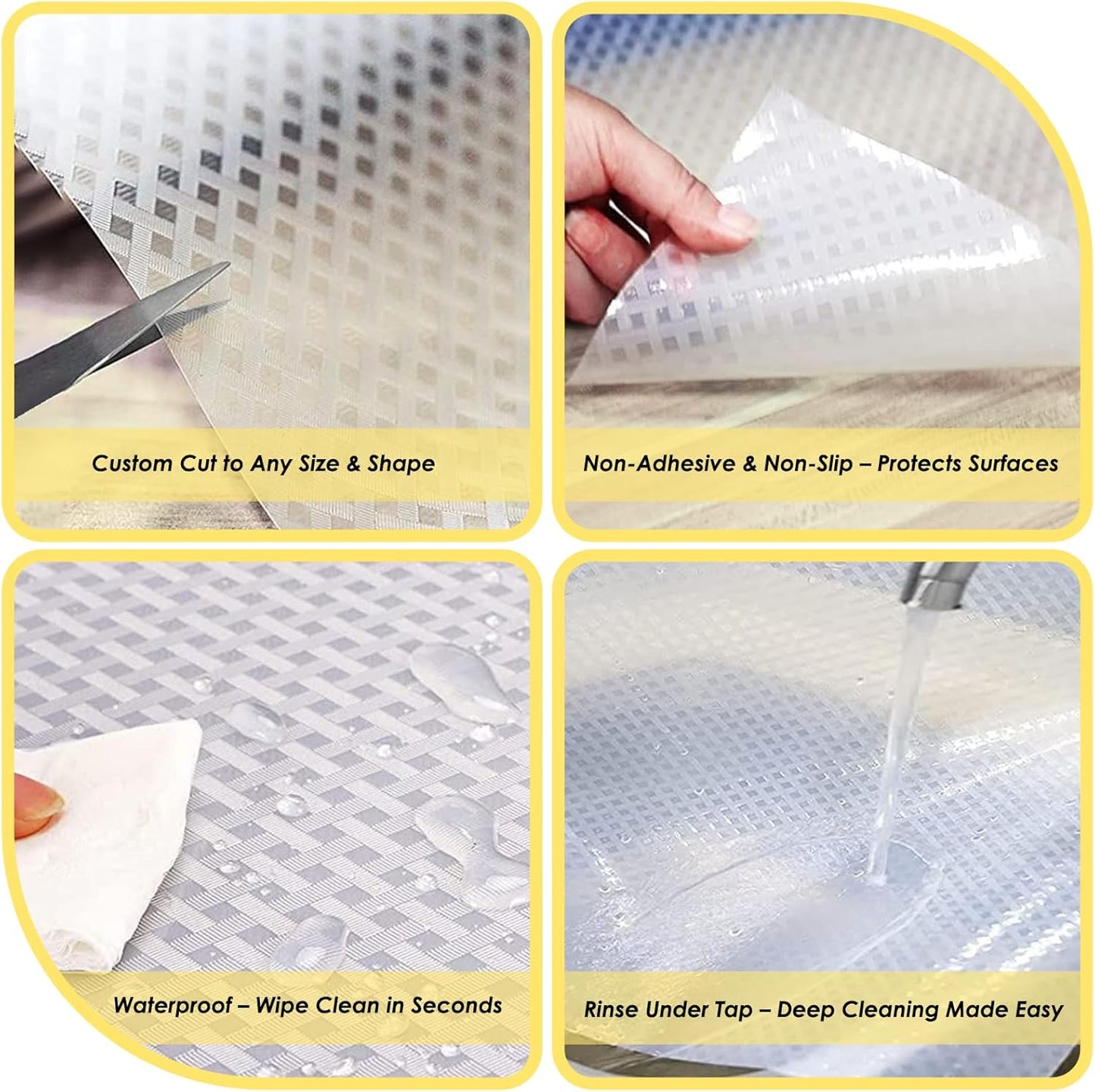 Shelf Liners for Kitchen Cabinets and Drawers, Non-Adhesive and Anti-Slip, Waterproof and Easy to Clean, Durable EVA Cabinet Mat for Refrigerator, Cupboard, Table (Clear, 11.8" W x 196.8" L)