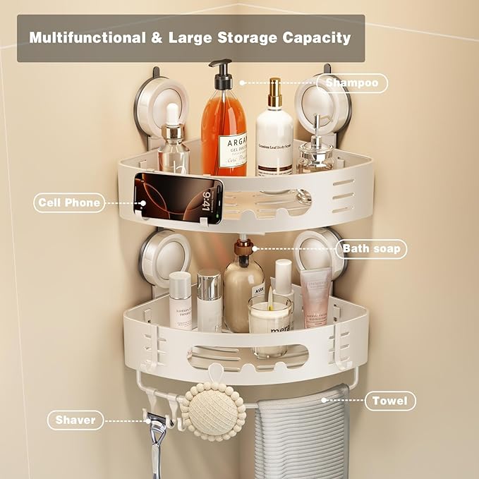 Voldra Corner Shower Caddy Suction Cup, Aluminum Corner Shower Shelves