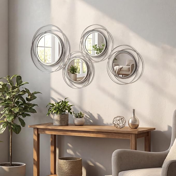 4 Piece Gold Round Wall Mirror Set Modern Metal Circle Home Decor