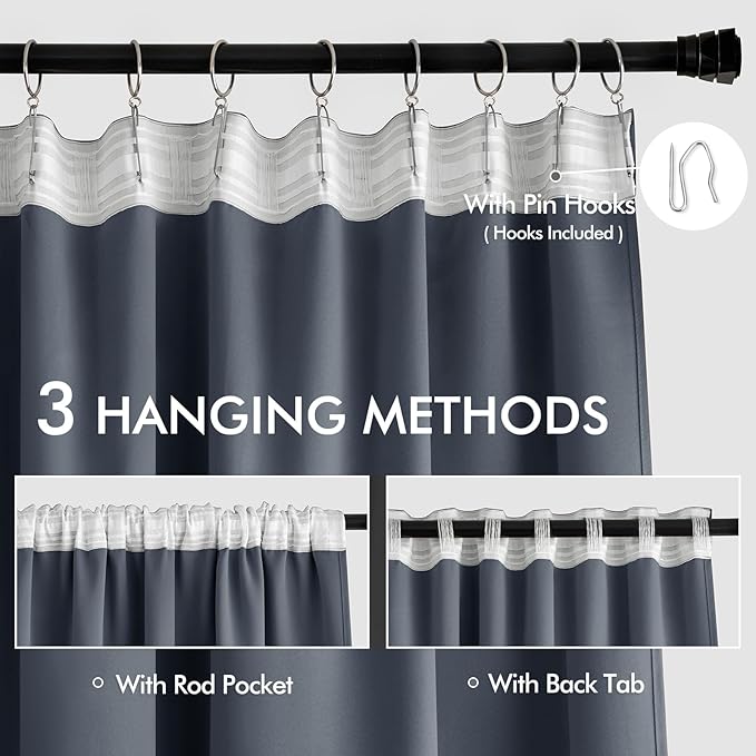 MIULEE Stone Blue Back Tab Blackout Curtains 90 Inches Long 2 Panels Set