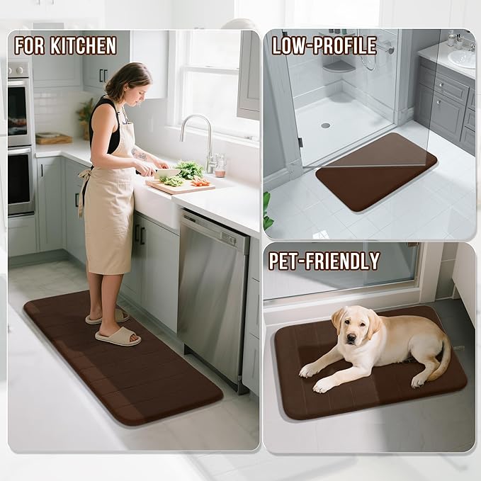 Yimobra Bathroom Runner Rugs 72"x24" Non Slip Washable Memory Foam Bath Mat, Super Soft Water Absorbent Hallway Carpet for Vanity Tub Shower, Brown