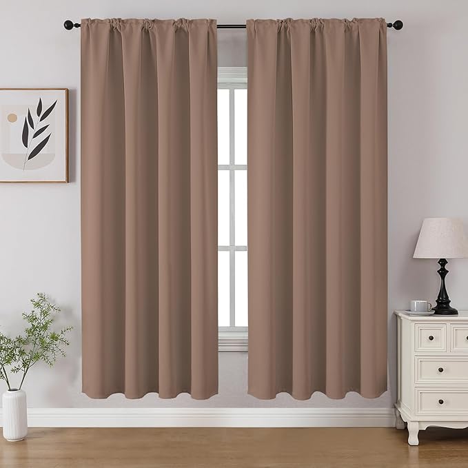 CUCRAF Khaki Blackout Curtains 63 inch Length 2 Panels Set, Rod Pocket Room