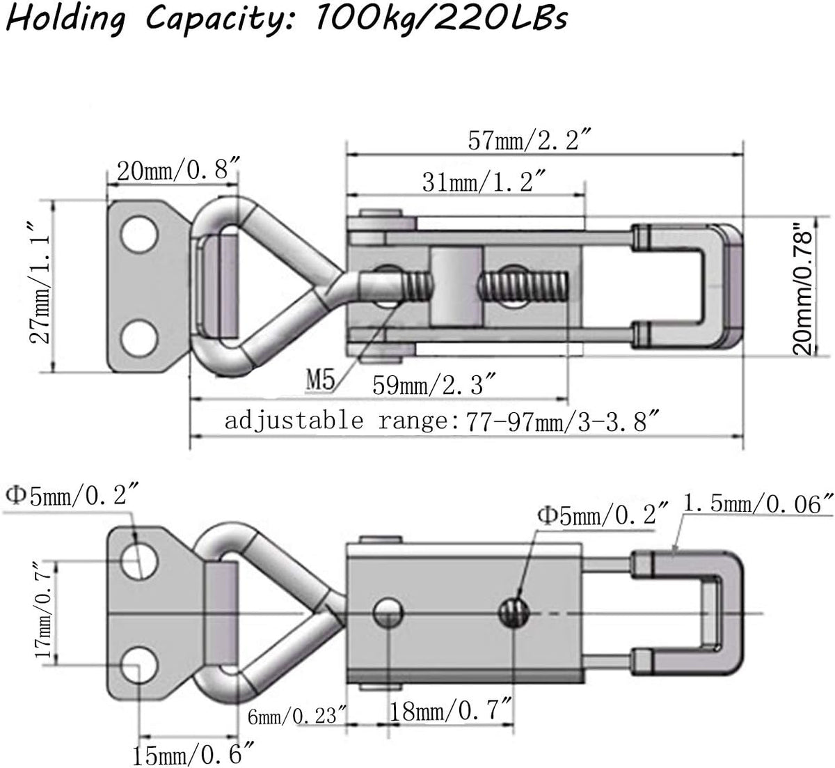 CUKAYO 4pcs Toggle Latch Clamp, 304 Stainless Steel Pull Hasp Latches, Quick Release Hand Tool Toggle Clamp for Smoker Lid Jig,Case Trunk,220Lbs Holding Capacity