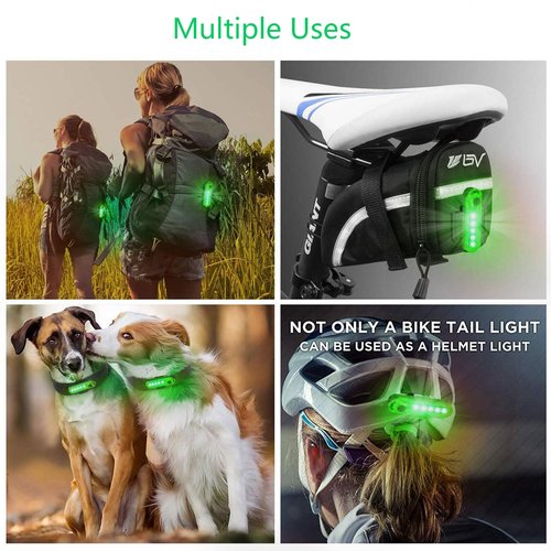 Green Bike Tail Light Rechargeable 2 Pack, Rear Bike Light for Night Riding, Back Bicycle Taillights with Great Battery Life, Easy to Install On Any Bike Trailer or Helmet