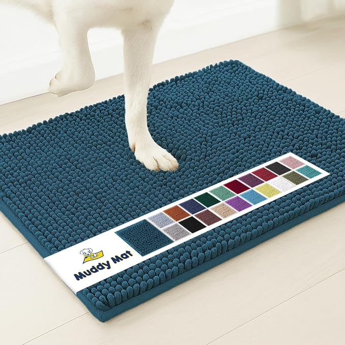 Muddy Mat® | Super Water Absorbent Door Mat Indoor, Microfiber Quick Dry Chenille Entryway Rug, Slip Resistant Front Door Mat, Indoor Mats for Entryway,Machine Washable Pet Rug, Atlantic Blue 48"x60"