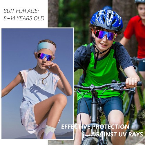 CMBJJU 2PACK Kids Sunglasses,Sports Sunglasses for Boys Girls Age 8-14,UV400 Baseball Sunglasses for Boating,Running,Skating (Red+Black)