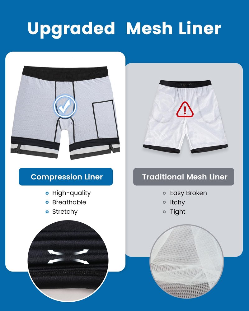maamgic Mens Swim Trunks with Compression Liner 7 Inch Inseam Mens Bathing Suit Quick Dry Swimming Trunks Swimsuit Dark Grey and Black Small
