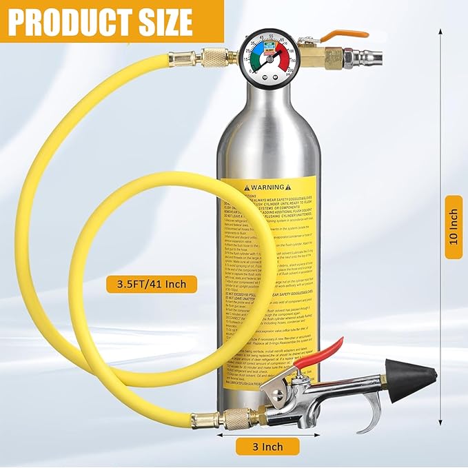 AC Flush Kit Air Conditioner System Flush Canister Kit AC Drain Line Cleaner Tool Conditioning Pipeline Cleaning Tool Set with Gauge, Air Fittings and Hose for Car Conditioner Pipe (Novel)