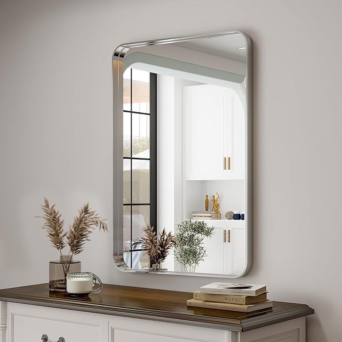 Easly Silver Bathroom Mirror for Wall, 30x22 Inch Rectangular Aluminum Alloy