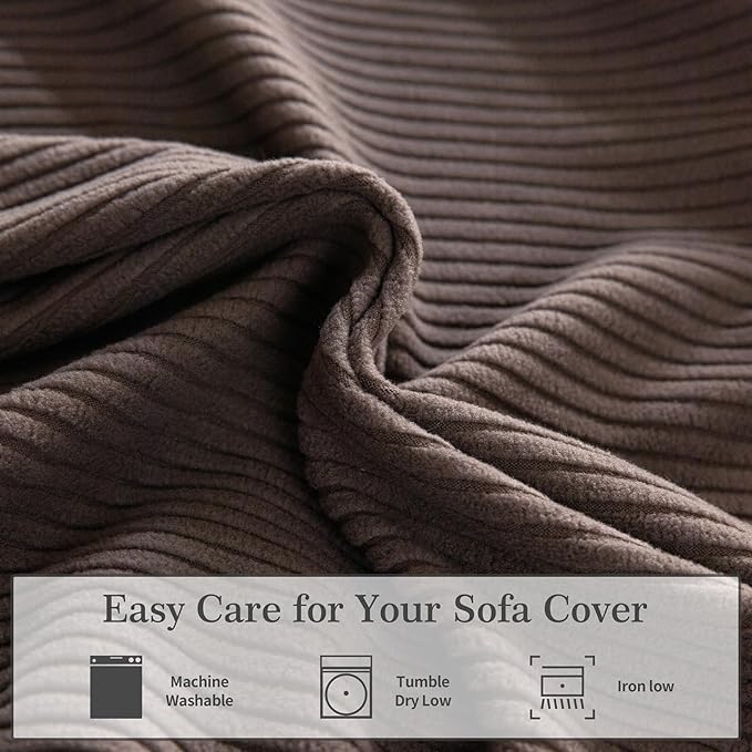 OHSIO Sectional Couch Covers, Wear Resistant Stretch Sofa Covers Washable Soft Couch Cushion Covers Anti Slip Furniture Protector Sofa Slipcovers for Pets (1 Piece Large Cover, Brown)