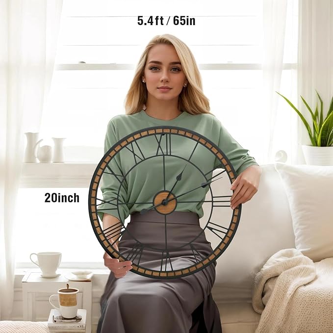Micasso Large Farmhouse Wall Clock: 20 inch Modern Metal Black