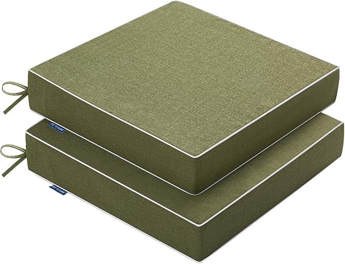 MIULEE Green Outdoor Chair Cushions Set of 2, 22x22x3 Inch Waterproof Patio Seat Cushions for Outdoor Furniture Couch Sofa, 3 Year Color Fastness High Density Foam with Adjustable Ties