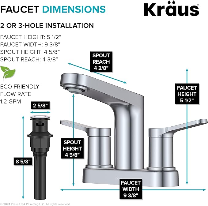 KRAUS Indy Centerset Bathroom Faucet in Chrome with 2 Handles, Pop Up Drain and Supply Lines, FUS14102CH