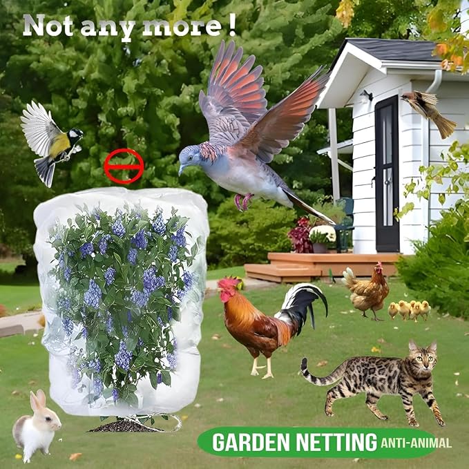 Fruit Tree Netting 6Pack 4x5 FT with Drawstring - Easy Install Plant Protection Cover, Reusable Garden Mesh Bag for Blueberry Bushes/Tomato - Blaock Birds/Insect/Squirrels