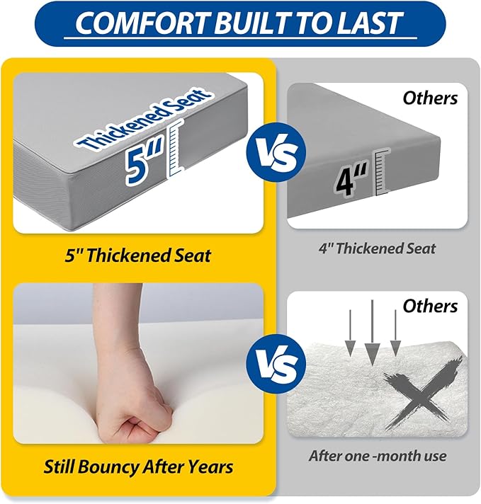 AAAAAcessories Outdoor Seat Cushions for Chairs, Fade-Resistant, Waterproof Patio Furniture Replacement Cushions, 23.5" x 25.5" x 5" + 23.5" x 19", Gray