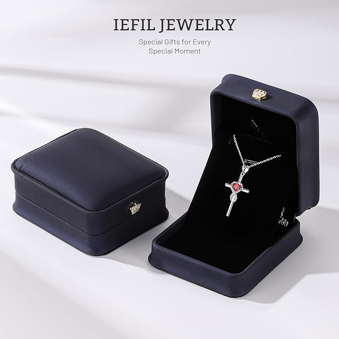 Iefil Cross Necklace for Women - 925 Sterling Silver Birthstone Necklace Jewelry Gifts for Women Wife