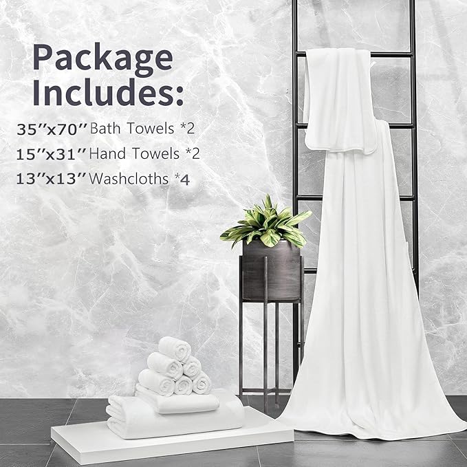 MINCHI 8 Piece Bath Towels Set, 600 GSM Absorbent Bathroom Towel for Home and Hotel Oversize Towel Sheet, 2 Large Bath Towels 35x70 inches, 2 Hand Towels,4 Wash Cloths, Dark Gray
