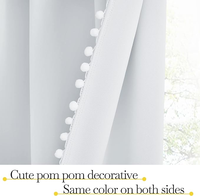 NICETOWN Pom Poms Trimming Blackout Curtains, Farmhouse Blackout Window