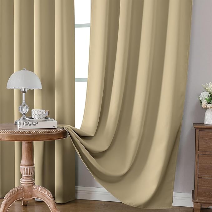 CUCRAF Beige Blackout Curtains 72 inch Length 2 Panels Set, Rod Pocket Room