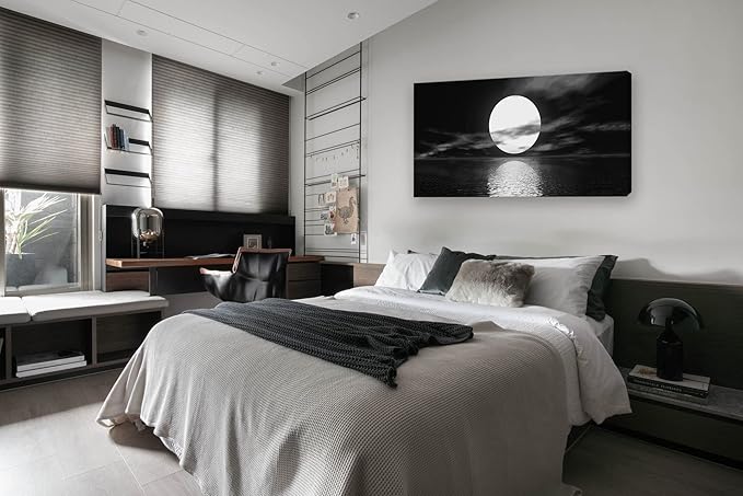 Cao Gen Decor Art S06450 Wall Art Canvas Sea White Full Moon in Night Picture
