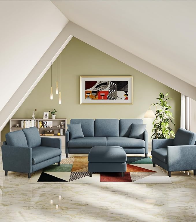 Loveseat Sofa, 51" Love Seat, Comfy Teddy Small Loveseat for Small Spaces, Tool-Free Setup Sofa Couch for Bedroom, All-Wood Couches for Living Room, No Pillow Included, Slate Blue
