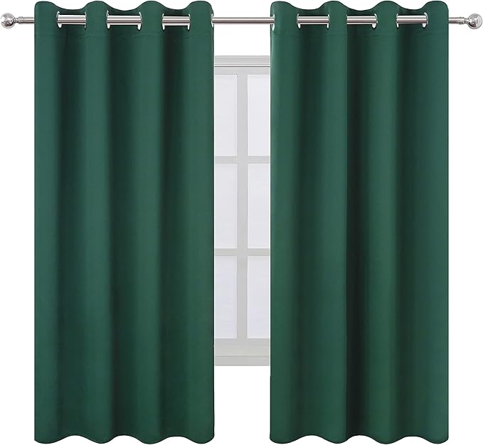 LEMOMO Dark Green Bedroom Blackout Curtains/52 x 63 Inch Long/Set of 2 Curtain