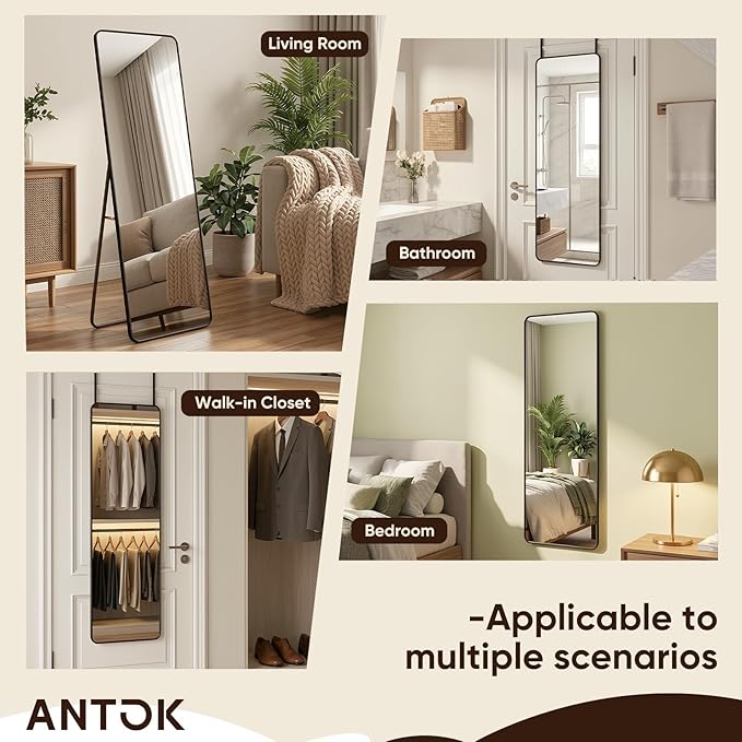 Antok 48"x14" Over the Door Mirror, Full Length Mirror Door Hanging