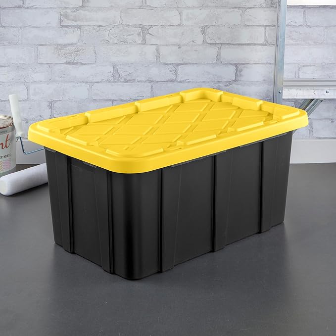 Sterilite 18-Pack Stackable Storage Bins, Heavy Duty Totes w/Lids, 17 Gallon, Black/Yellow