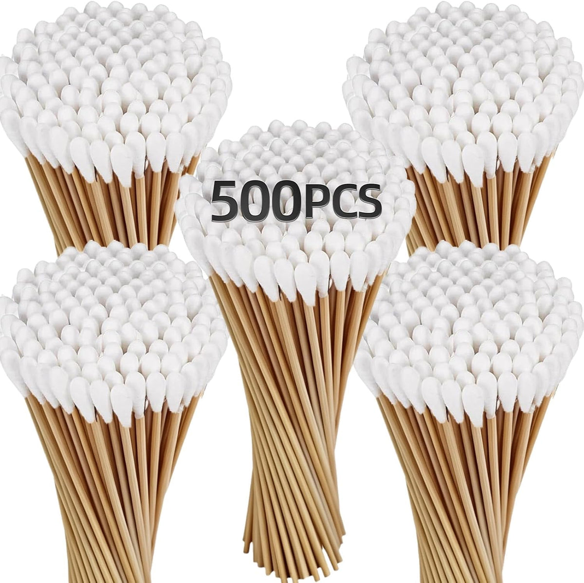 Skiennix Gun Cleaning Swabs - 500 PCS Lint-Free Cotton with 6" Sturdy Bamboo Sticks | Versatile for Firearms, Electronics & Makeup