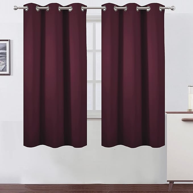 LEMOMO Burgundy Red Thermal Blackout Curtains/38 x 63 Inch/Set of 2 Panels Room