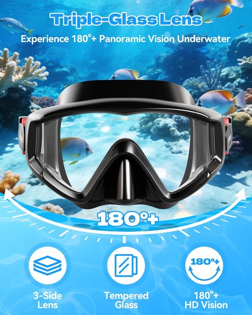 Aegend Snorkeling Gear Set - Anti-Fog Diving Mask with Dry Snorkel & Mesh Bag for Adults