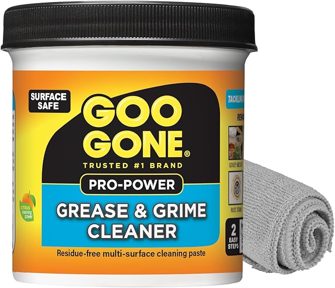 Goo Gone Grease & Grime Cleaner, Multi Purpose Cleaning Paste for Metal, Countertops, Porcelain, Tile, Removes Gooey Mess, Grease, Rust Stains, Residue Free, Microfiber Cloth, Packaging May Vary
