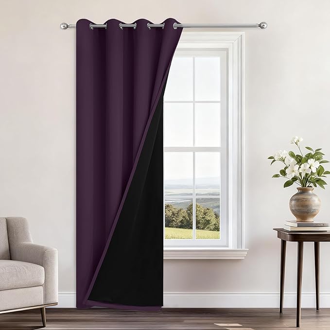 Yakamok 100% Blackout Curtains 96 Inches Long, 2 Thick Layers Heat and Full