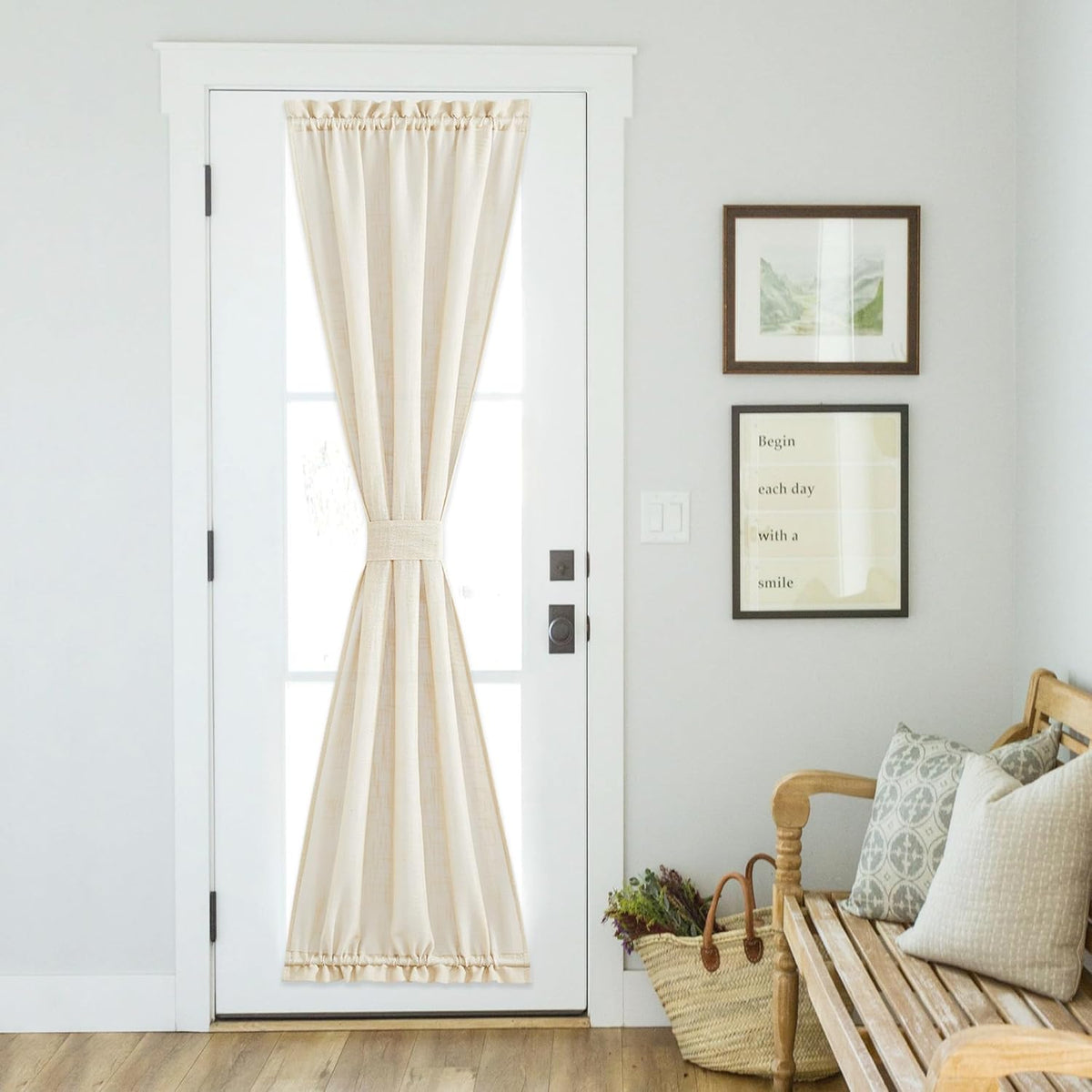 NICETOWN Semi Sheer French Door Sidelight Curtains 80 Inches Long, Elegant Light Flitering Front Door Shade for Bedroom Privacy Back Covering with Tieback, 1 Panel, 36 inches Wide, Beige
