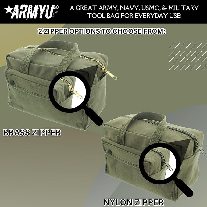 ARMYU Heavy Duty Small Tool Bag Tactical Cotton Canvas Mechanics Bag, 11" x 7" x 6", Black