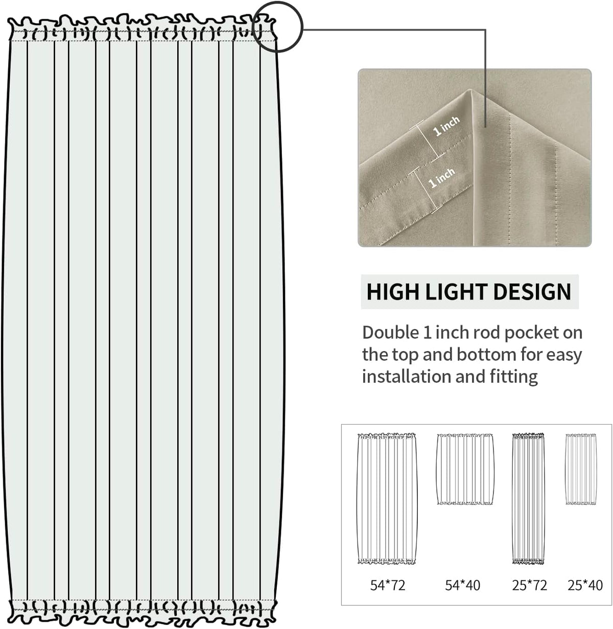 DWCN French Door Curtains – Rod Pocket Thermal Blackout Curtain for Doors with Glass Window, Kitchen and Patio Doors for Privacy, 54 X 72 Inches Long, 1 Curtain Panel with Tieback, Taupe