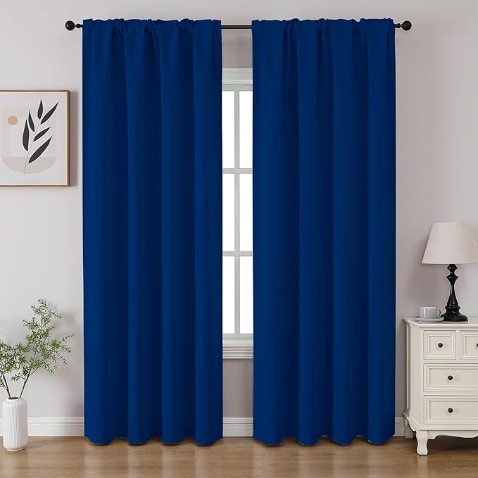 CUCRAF Royal Blue Blackout Curtains 63 inch Length 2 Panels Set, Rod Pocket