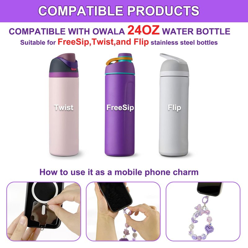 Silicone Boot Set for Owala Water Bottle 24 oz,Water Bottle Handle Strap for Owala Accessories, water bottle boot,Charms,Rubber Bottoms,Decorative
