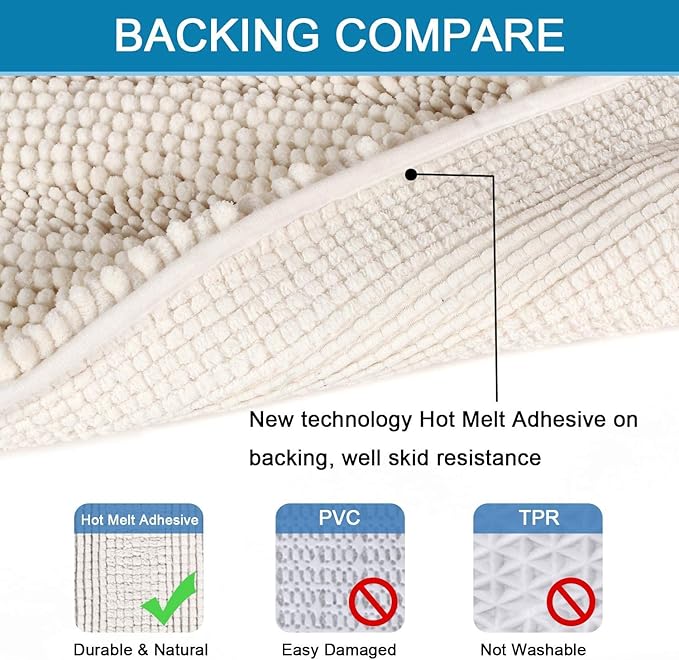 H.VERSAILTEX Bathroom Rugs Bath Rugs for Bathroom Non Slip Bath Mats Extra Thick Chenille Striped Rug 17" x 24" Absorbent Soft Shaggy Washable Dry Fast Bath Mats for Bath Room Floor - Ivory