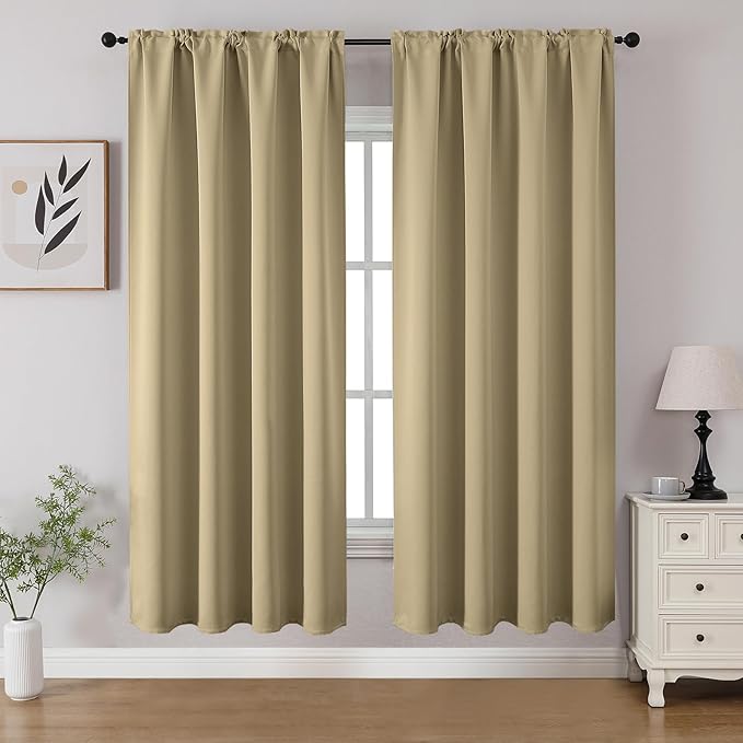 CUCRAF Beige Blackout Curtains 63 inch Length 2 Panels Set, Rod Pocket Room